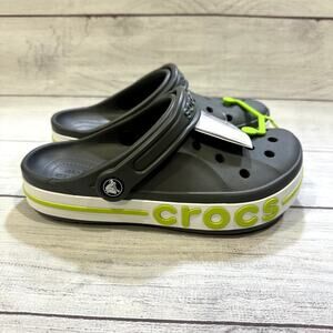 Crocs Bayaband Clogs Unisex Gray w/Lime Green Stripe Beach Summer Casual‎ Shoes